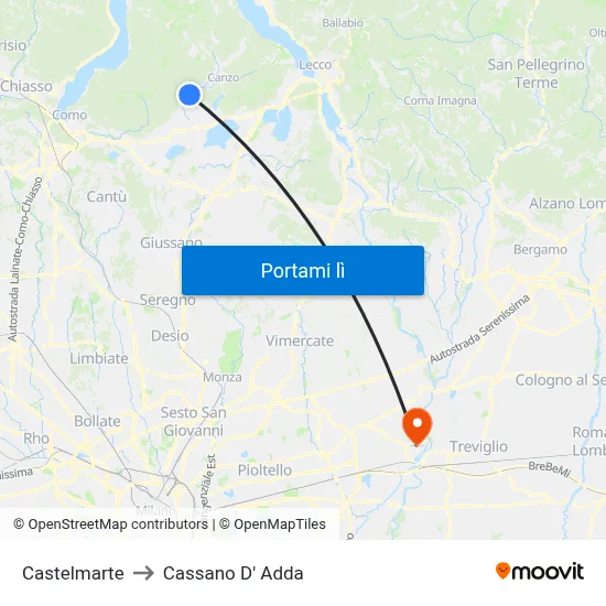 Castelmarte to Cassano D' Adda map