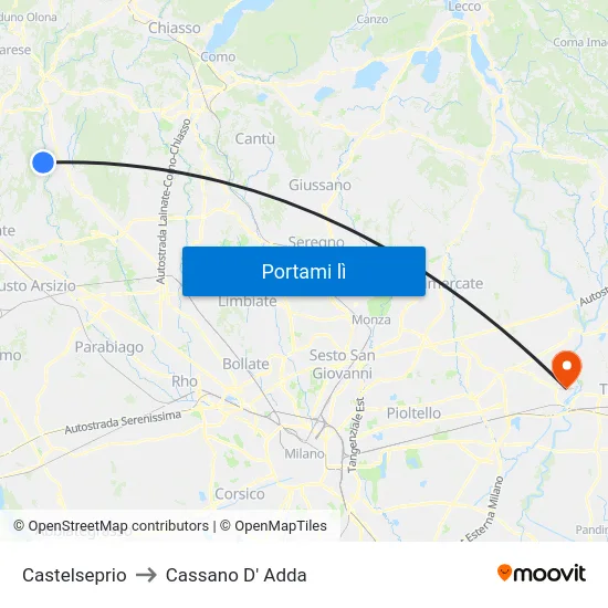 Castelseprio to Cassano D' Adda map