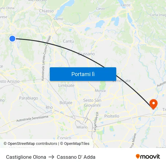 Castiglione Olona to Cassano D' Adda map