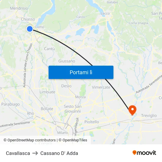 Cavallasca to Cassano D' Adda map