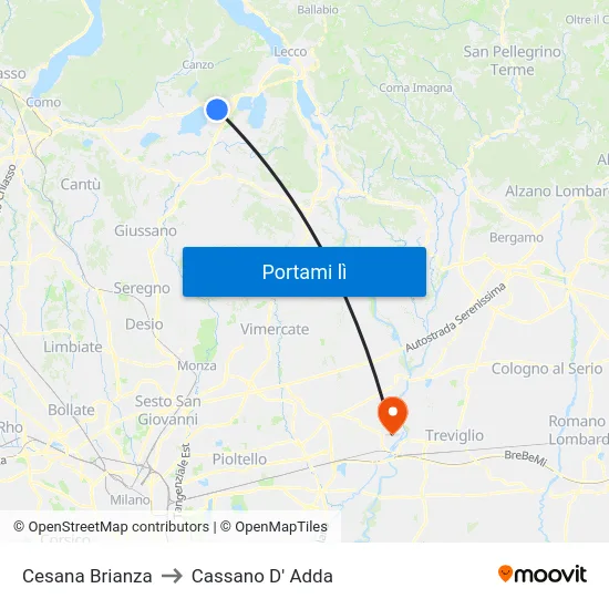 Cesana Brianza to Cassano D' Adda map