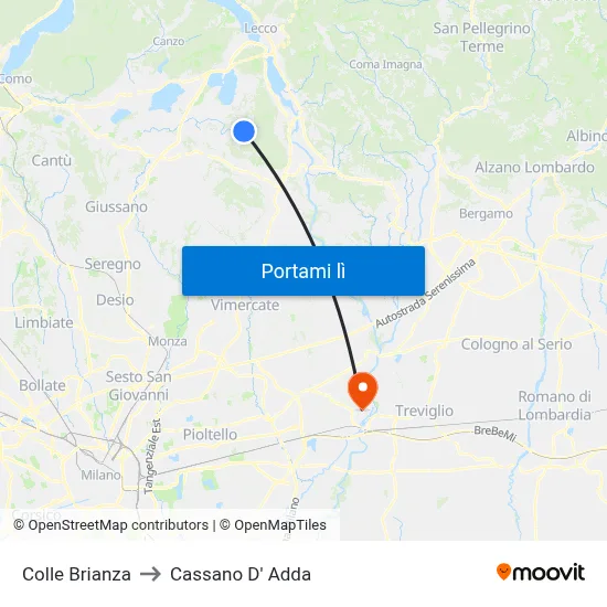 Colle Brianza to Cassano D' Adda map