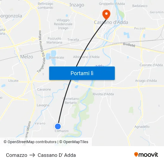 Comazzo to Cassano D' Adda map