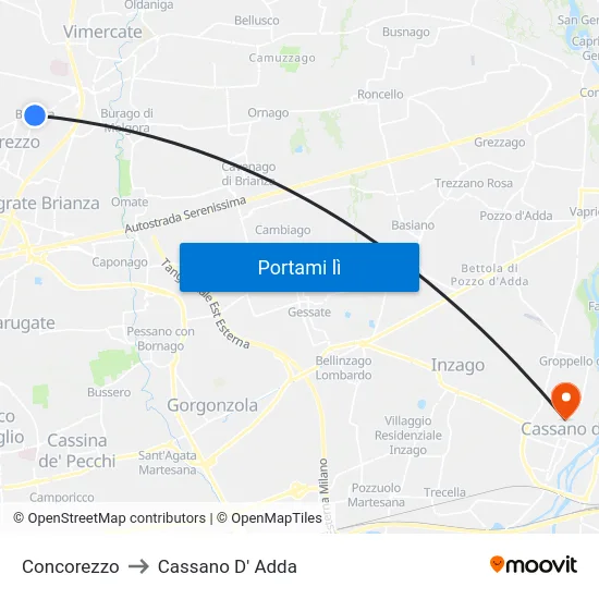 Concorezzo to Cassano D' Adda map