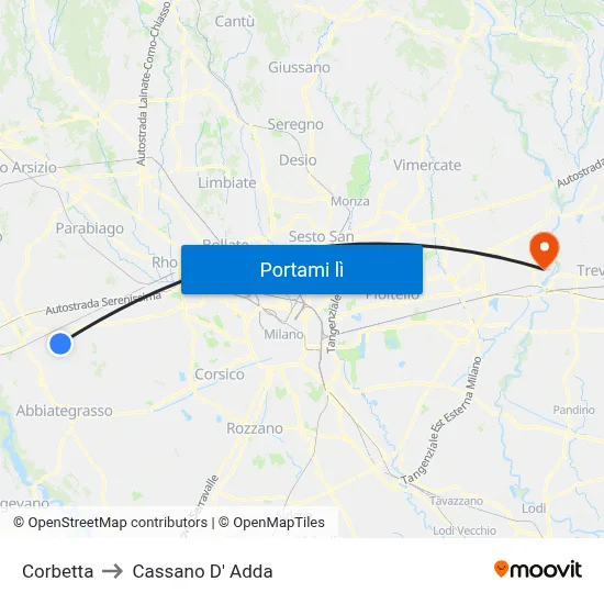 Corbetta to Cassano D' Adda map
