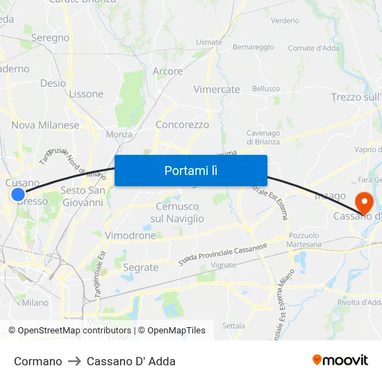 Cormano to Cassano D' Adda map