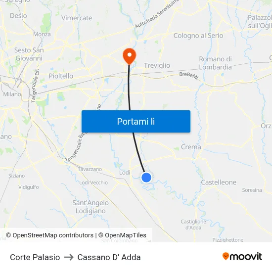 Corte Palasio to Cassano D' Adda map