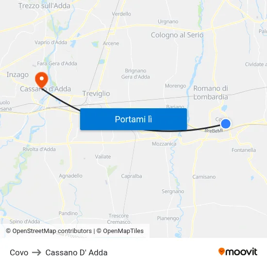 Covo to Cassano D' Adda map