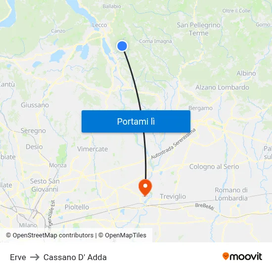 Erve to Cassano D' Adda map