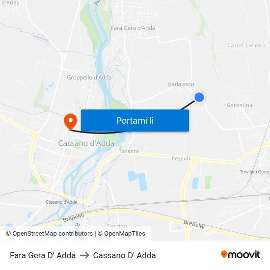 Fara Gera D' Adda to Cassano D' Adda map