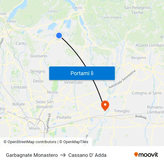 Garbagnate Monastero to Cassano D' Adda map