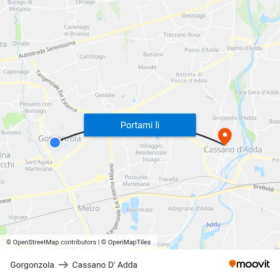 Gorgonzola to Cassano D' Adda map