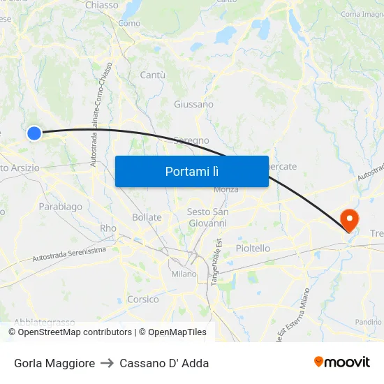 Gorla Maggiore to Cassano D' Adda map
