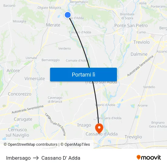 Imbersago to Cassano D' Adda map