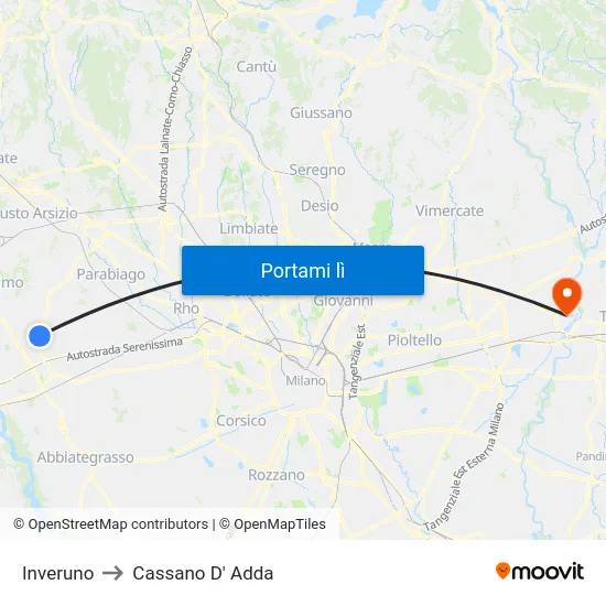 Inveruno to Cassano D' Adda map
