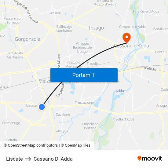 Liscate to Cassano D' Adda map