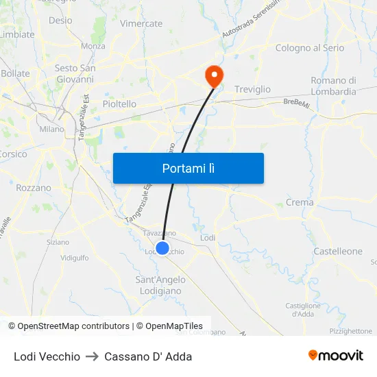 Lodi Vecchio to Cassano D' Adda map
