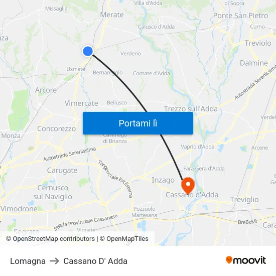 Lomagna to Cassano D' Adda map