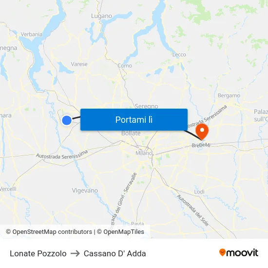 Lonate Pozzolo to Cassano D' Adda map