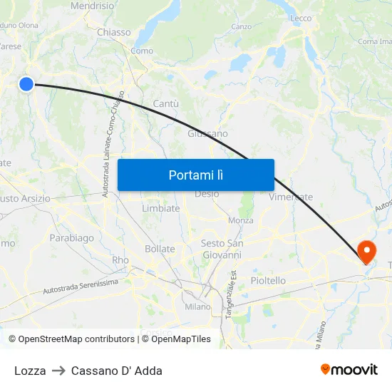 Lozza to Cassano D' Adda map