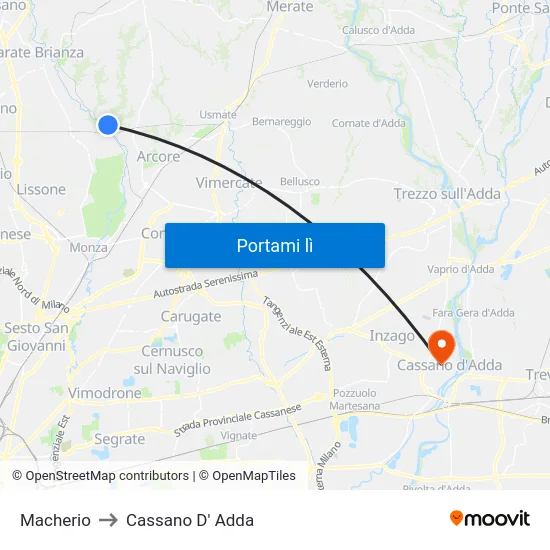 Macherio to Cassano D' Adda map