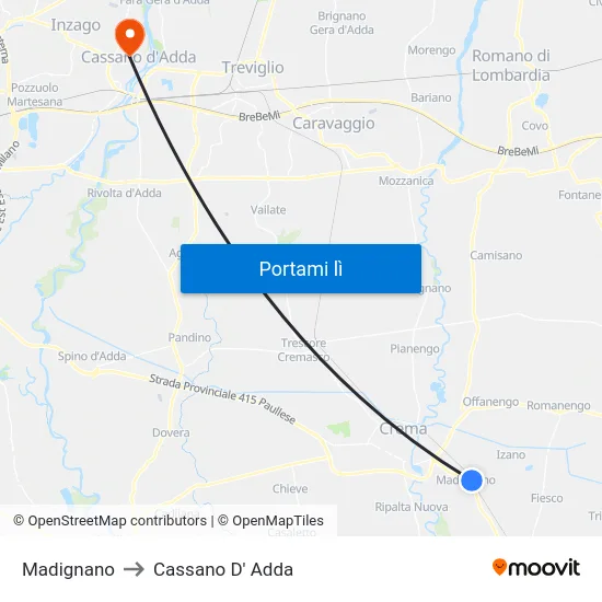 Madignano to Cassano D' Adda map