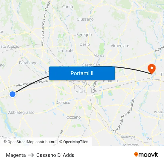 Magenta to Cassano D' Adda map