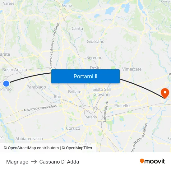 Magnago to Cassano D' Adda map