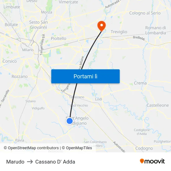 Marudo to Cassano D' Adda map
