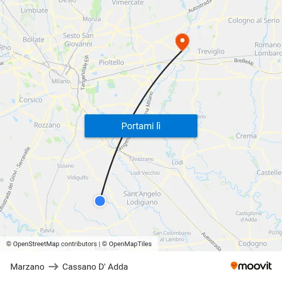 Marzano to Cassano D' Adda map