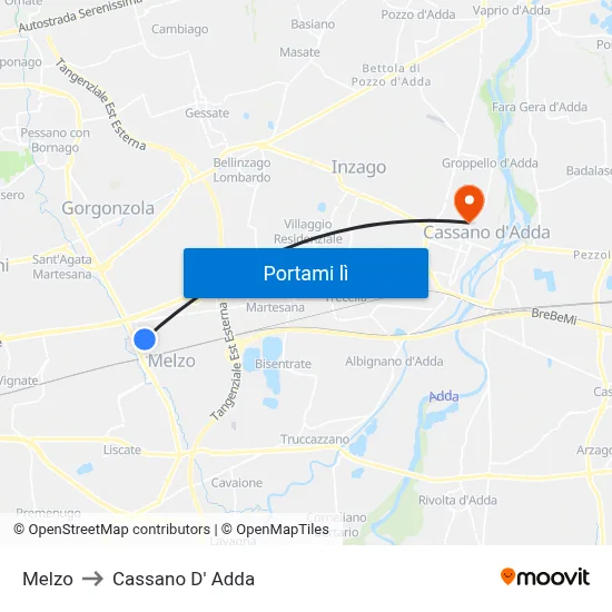 Melzo to Cassano D' Adda map