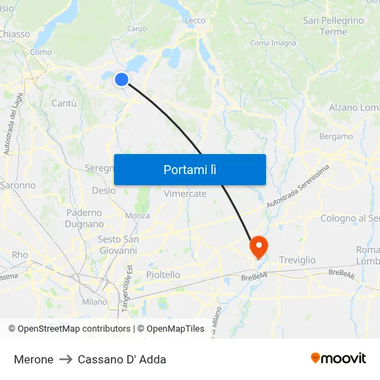 Merone to Cassano D' Adda map