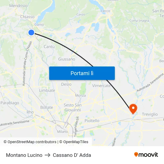 Montano Lucino to Cassano D' Adda map