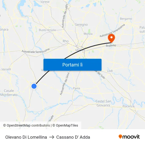 Olevano Di Lomellina to Cassano D' Adda map