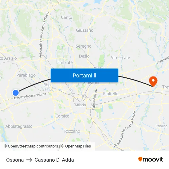 Ossona to Cassano D' Adda map