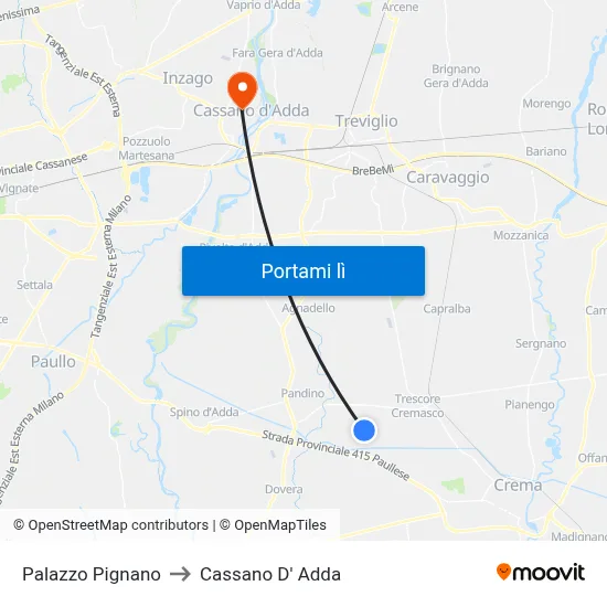 Palazzo Pignano to Cassano D' Adda map
