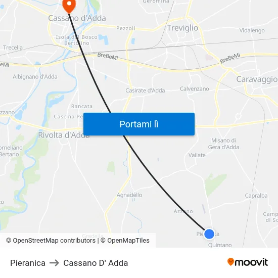 Pieranica to Cassano D' Adda map