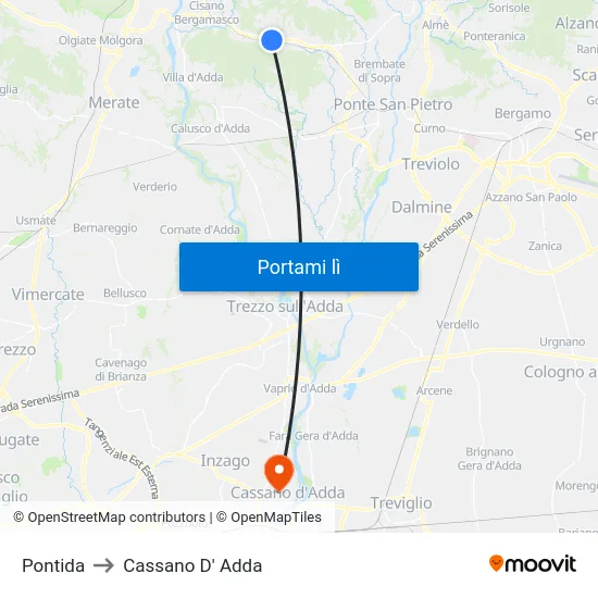 Pontida to Cassano D' Adda map