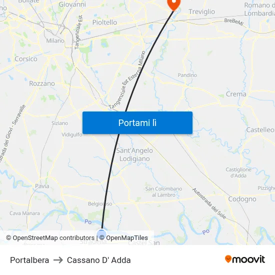 Portalbera to Cassano D' Adda map