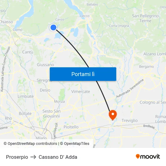 Proserpio to Cassano D' Adda map