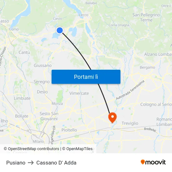 Pusiano to Cassano D' Adda map