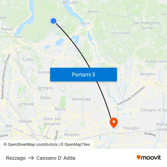 Rezzago to Cassano D' Adda map