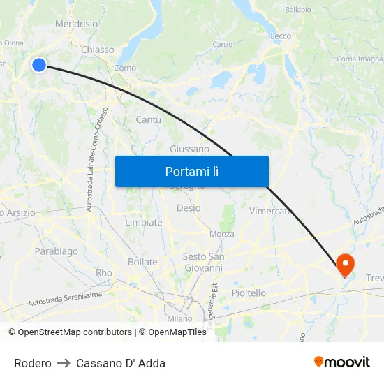 Rodero to Cassano D' Adda map