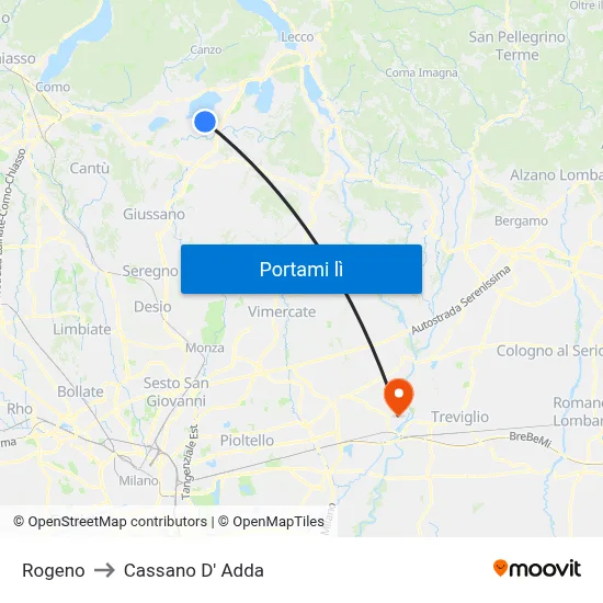 Rogeno to Cassano D' Adda map