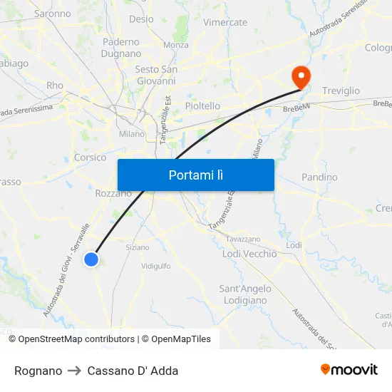Rognano to Cassano D' Adda map