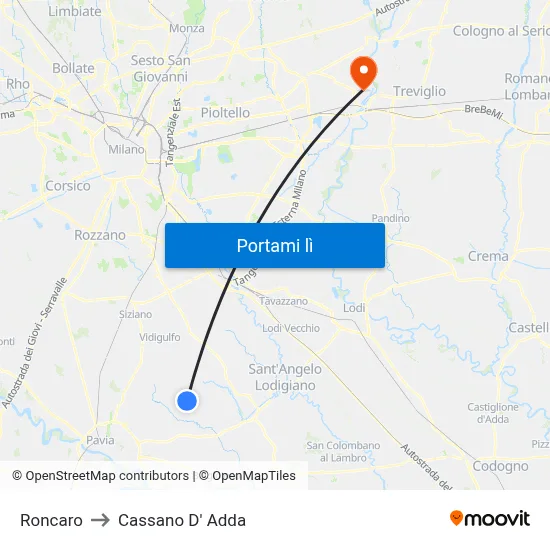 Roncaro to Cassano D' Adda map