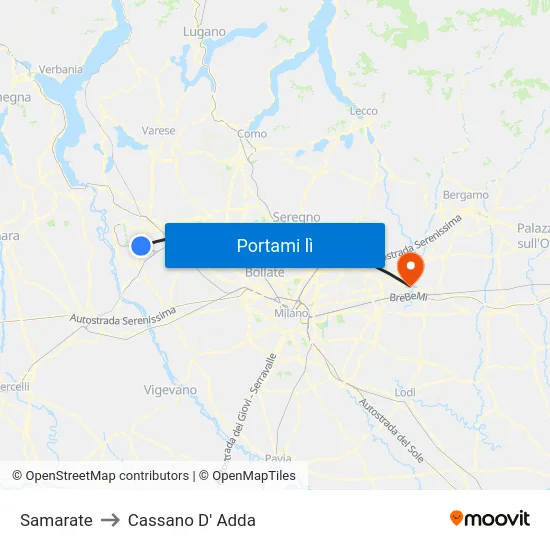 Samarate to Cassano D' Adda map