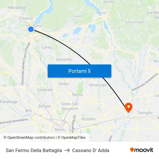 San Fermo Della Battaglia to Cassano D' Adda map