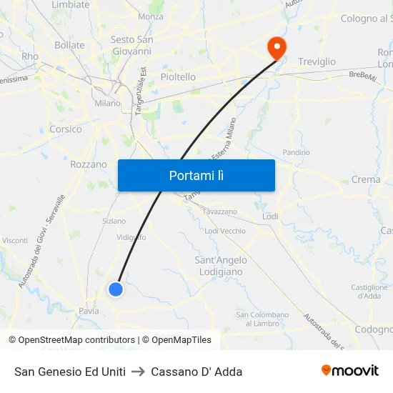 San Genesio Ed Uniti to Cassano D' Adda map