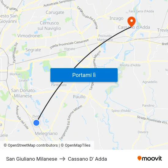 San Giuliano Milanese to Cassano D' Adda map